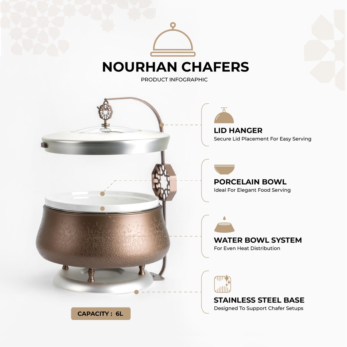 Nourhan - 6 Liters Chafer - Bronze & Silver