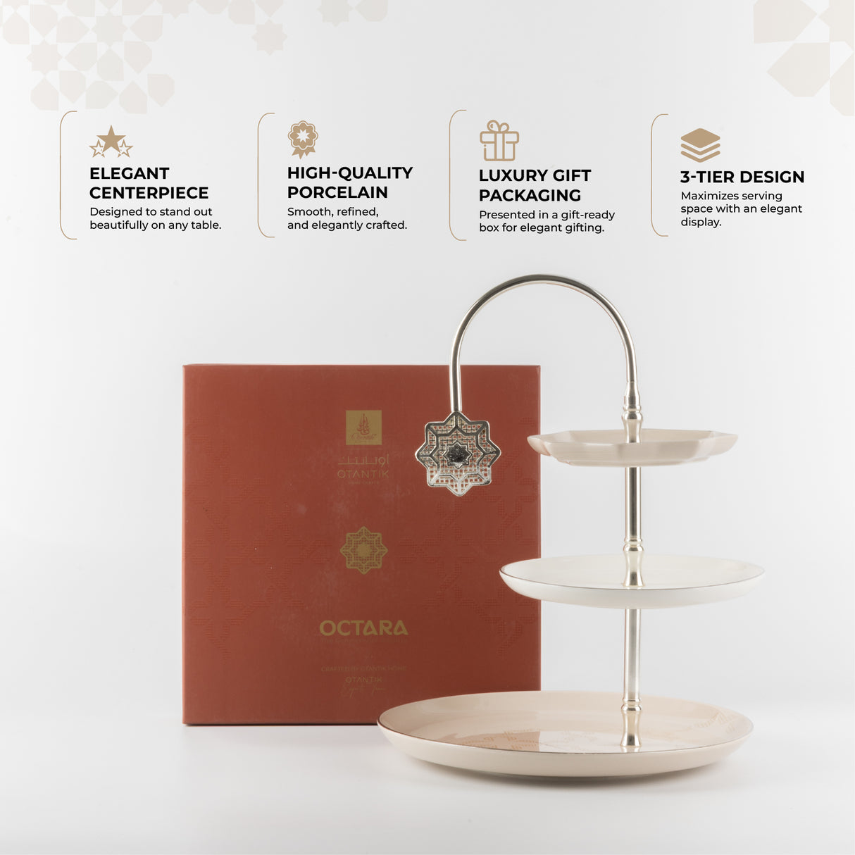 Octara - 3 Tier Plate - Beige & Silver