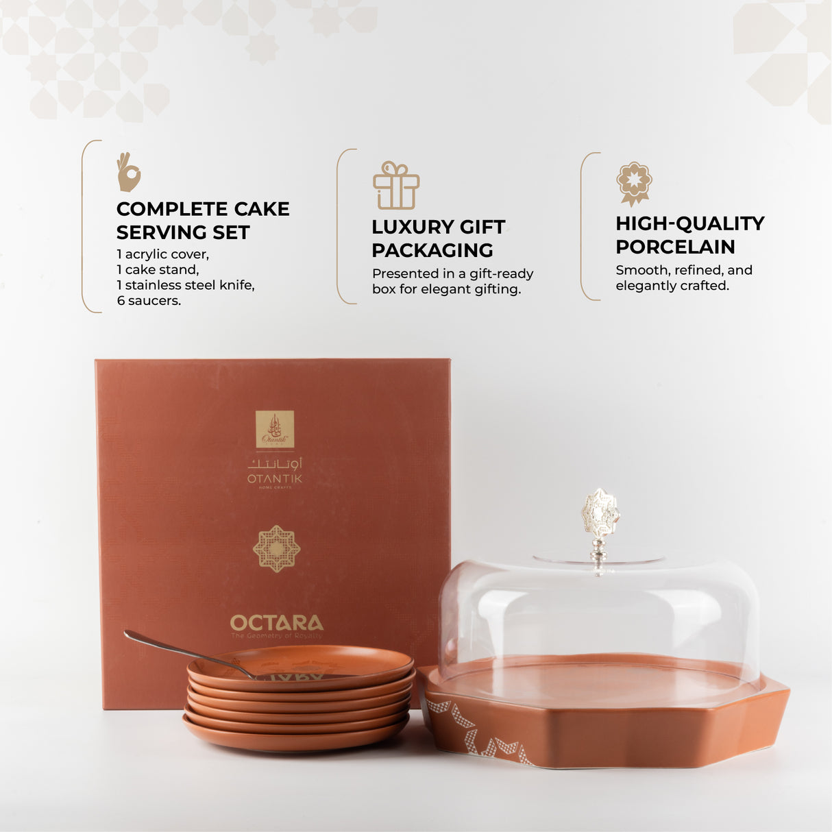 Octara - Cake Set (9-Pc) - Orange & Silver