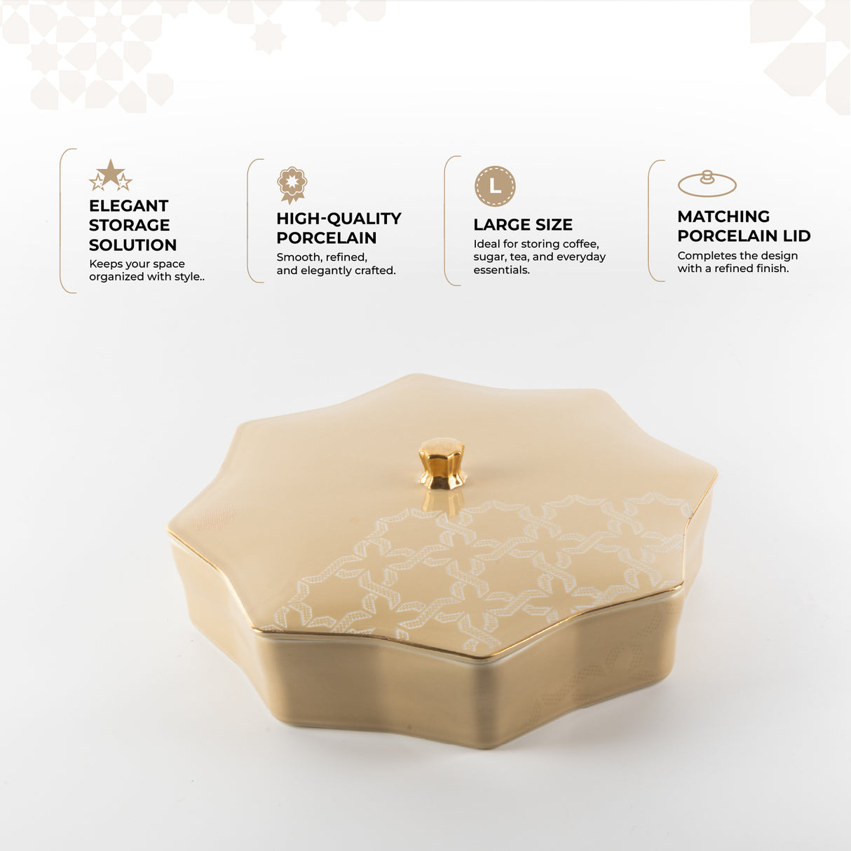 Octara - Large Decorative Canister - Ivory & Gold