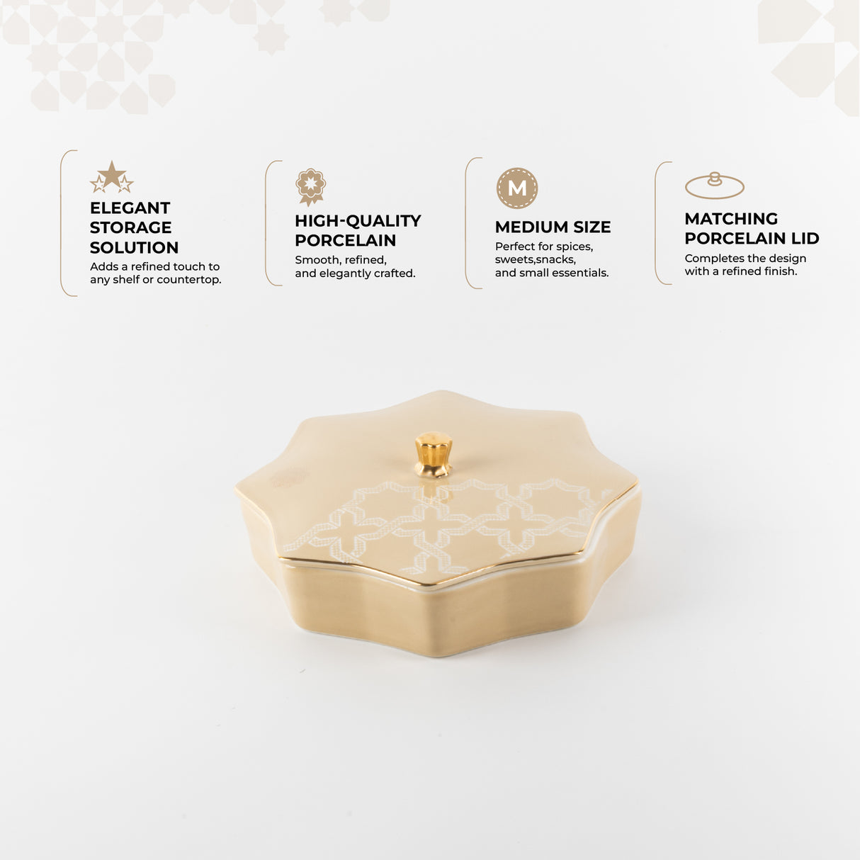 Octara - Medium Decorative Canister - Ivory & Gold