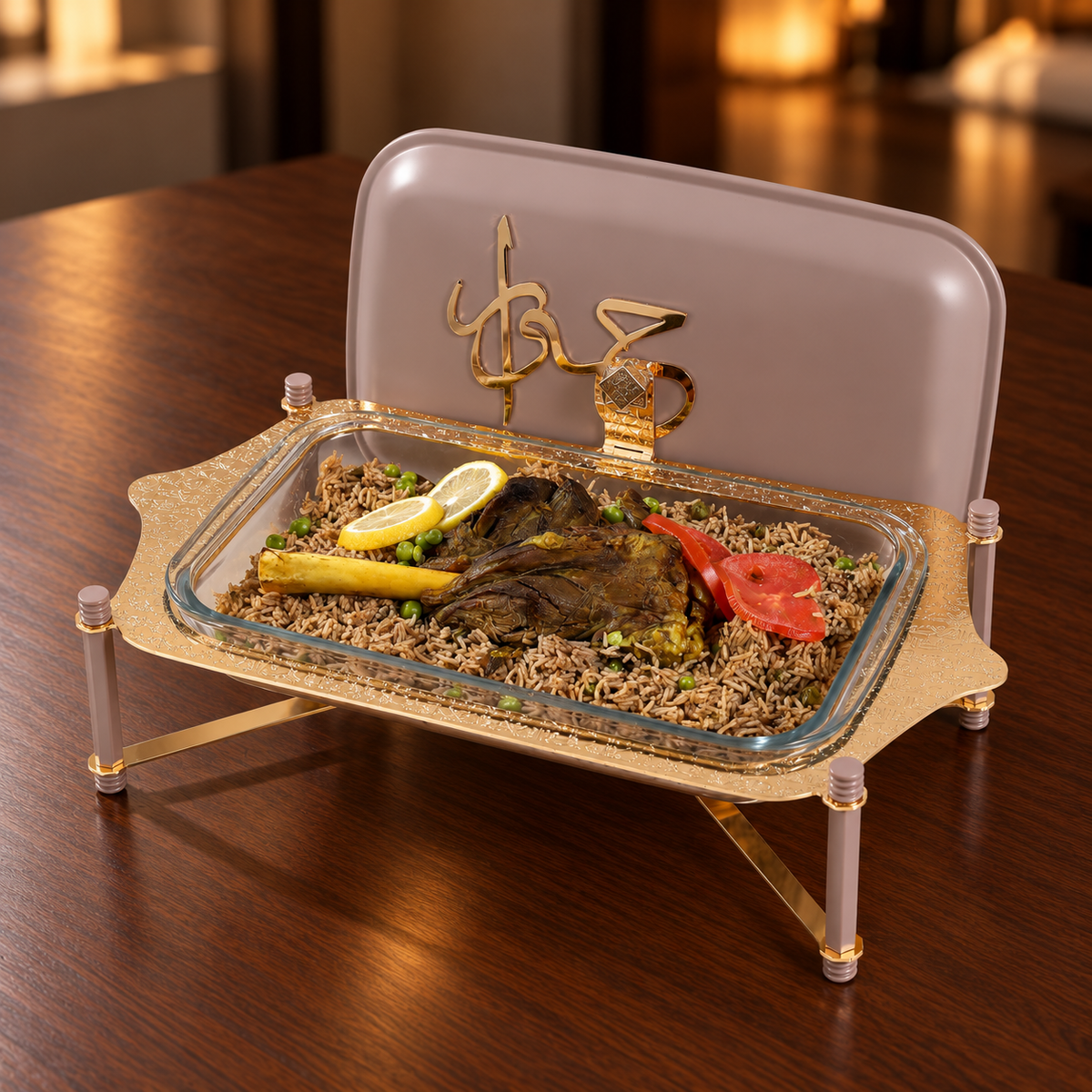 Jiwar - Medium Twin Candle Pyrex Chafer- Lavender & Gold
