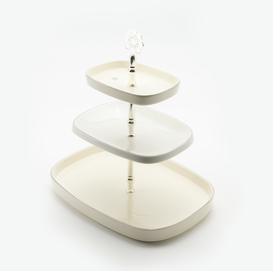 Mirral - 3 Tier Plate - White & Silver