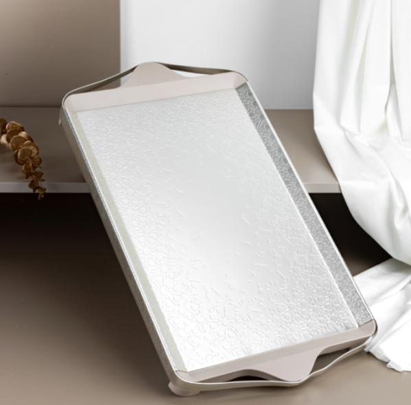 Nourhan- Serving Tray - Matt silver & beige
