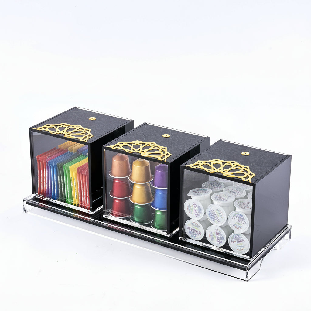 Elegant Black Acrylic Canister Set – 3-Piece Gold-Accent Storage Jars by Otantik Home