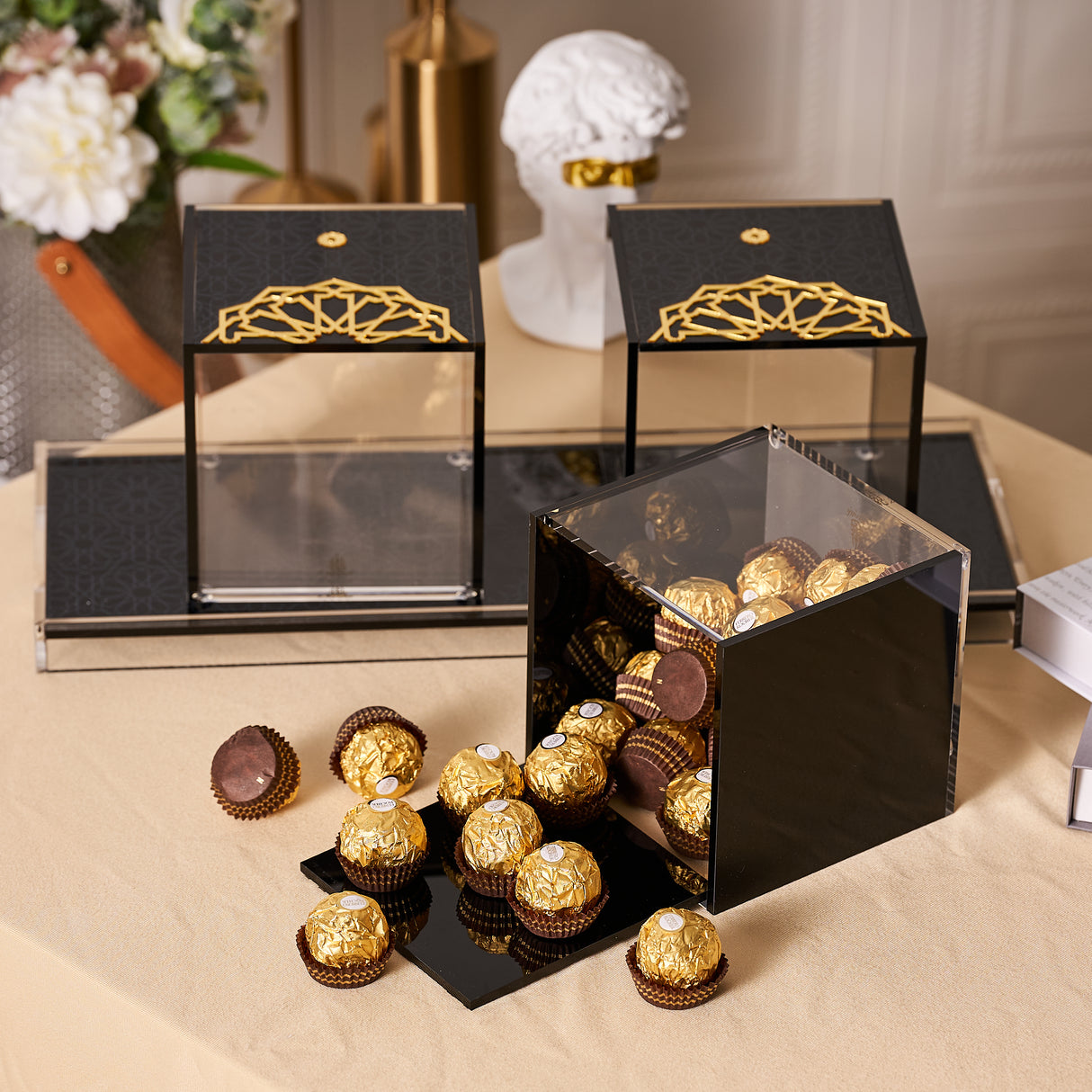 Elegant Black Acrylic Canister Set – 3-Piece Gold-Accent Storage Jars by Otantik Home