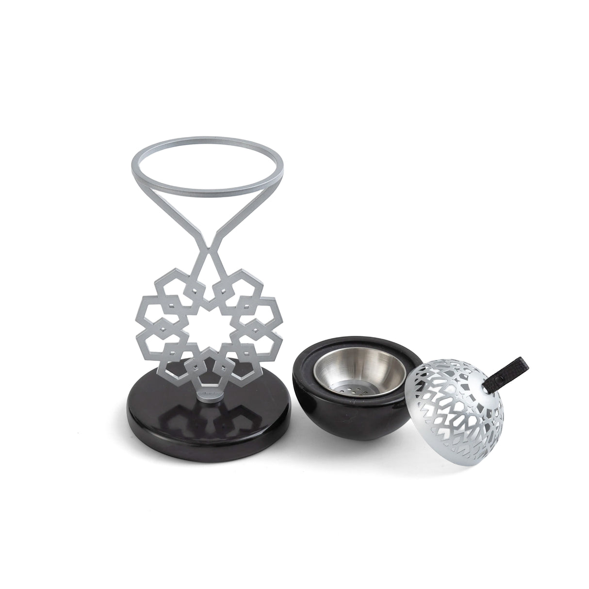Athar - Marble Incense Burner (2-Pc)- Black & Silver