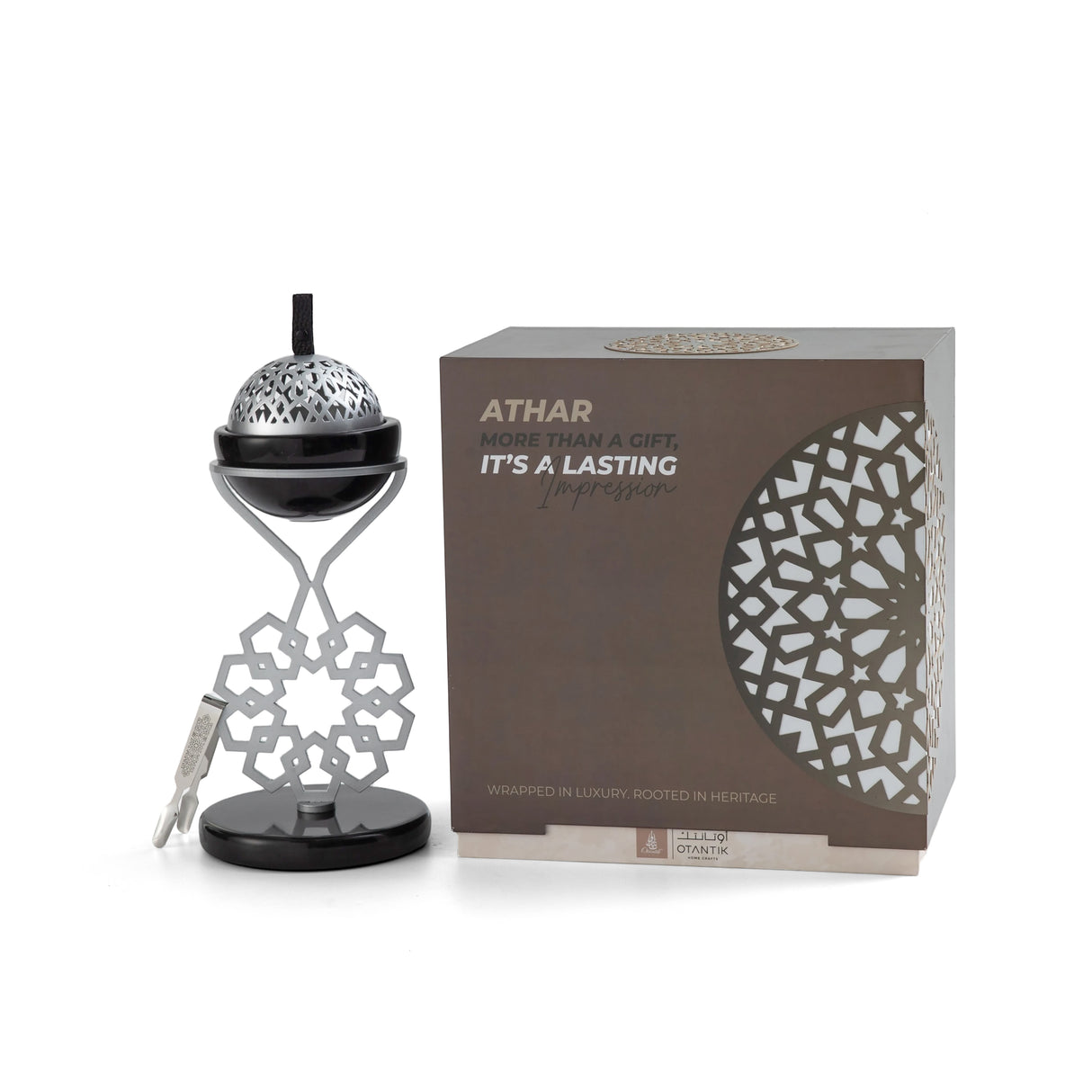 Athar - Marble Incense Burner (2-Pc)- Black & Silver