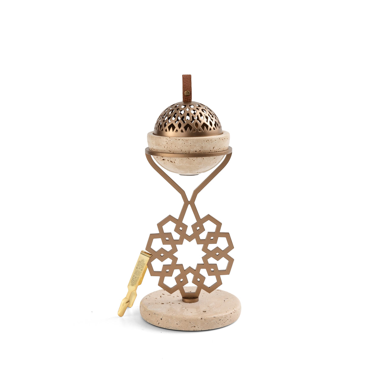 Athar - Marble Incense Burner (2-Pc) - Warm Sand & Bronze