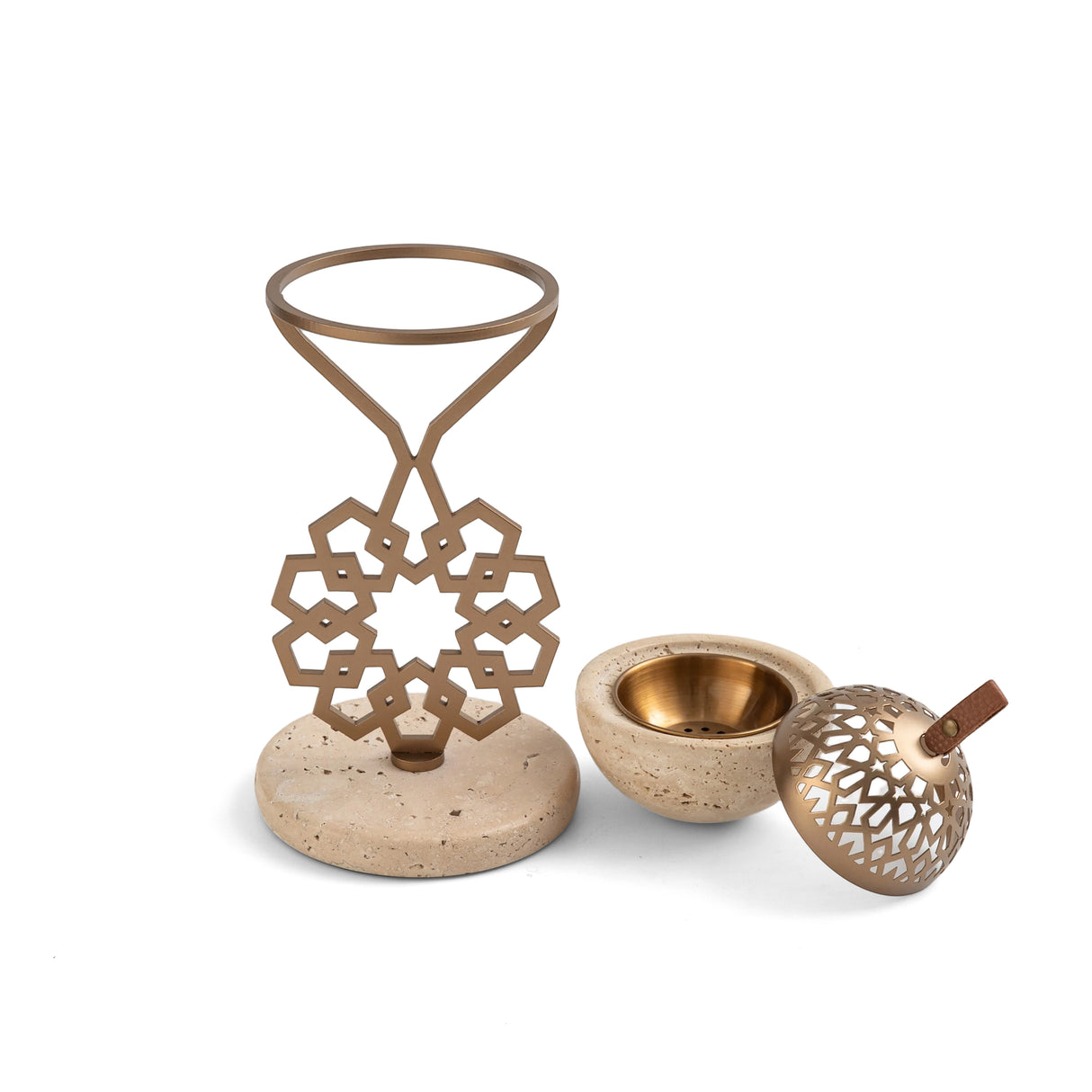 Athar - Marble Incense Burner (2-Pc) - Warm Sand & Bronze