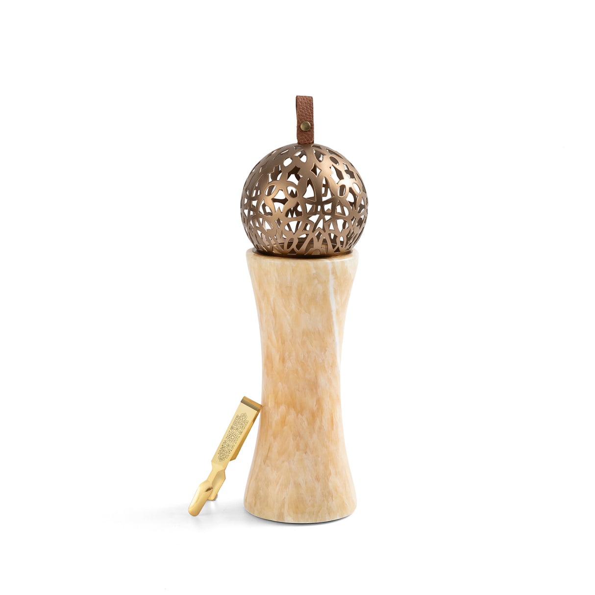 Athar - Marble Incense Burner (2-Pc)- Natural Beige & Bronze