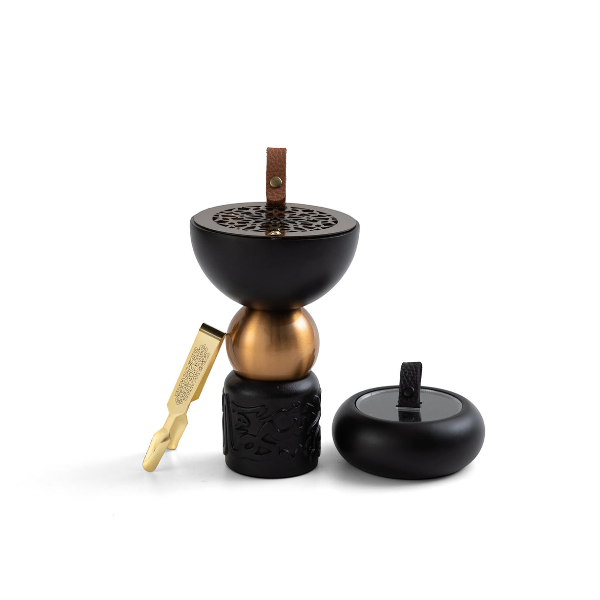 Athar - Wooden Incense Burner Set (3-Pc) - Black & Gold