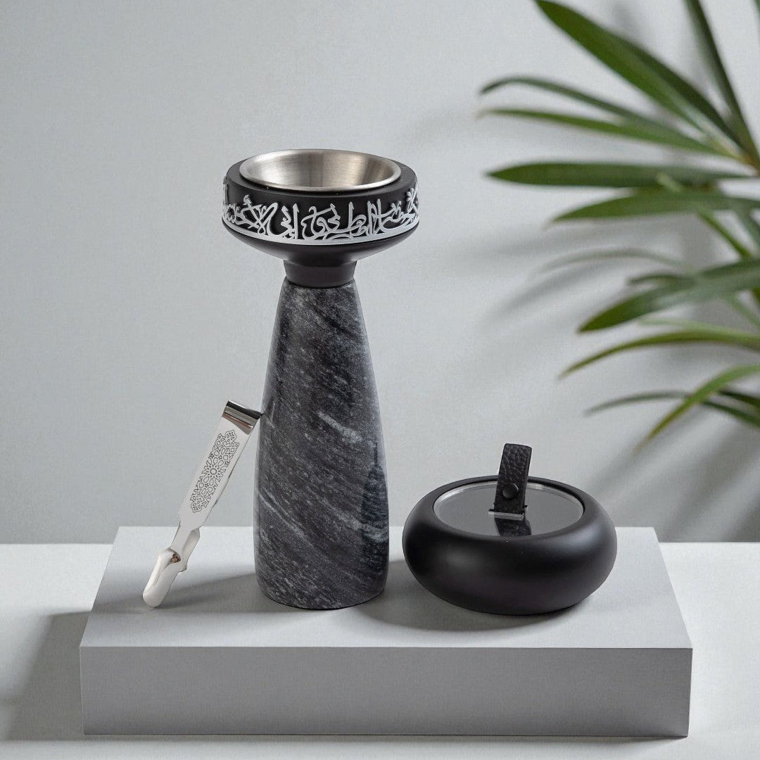 Athar - Marble Incense Burner Set (3-Pc) - Midnight Black & Silver