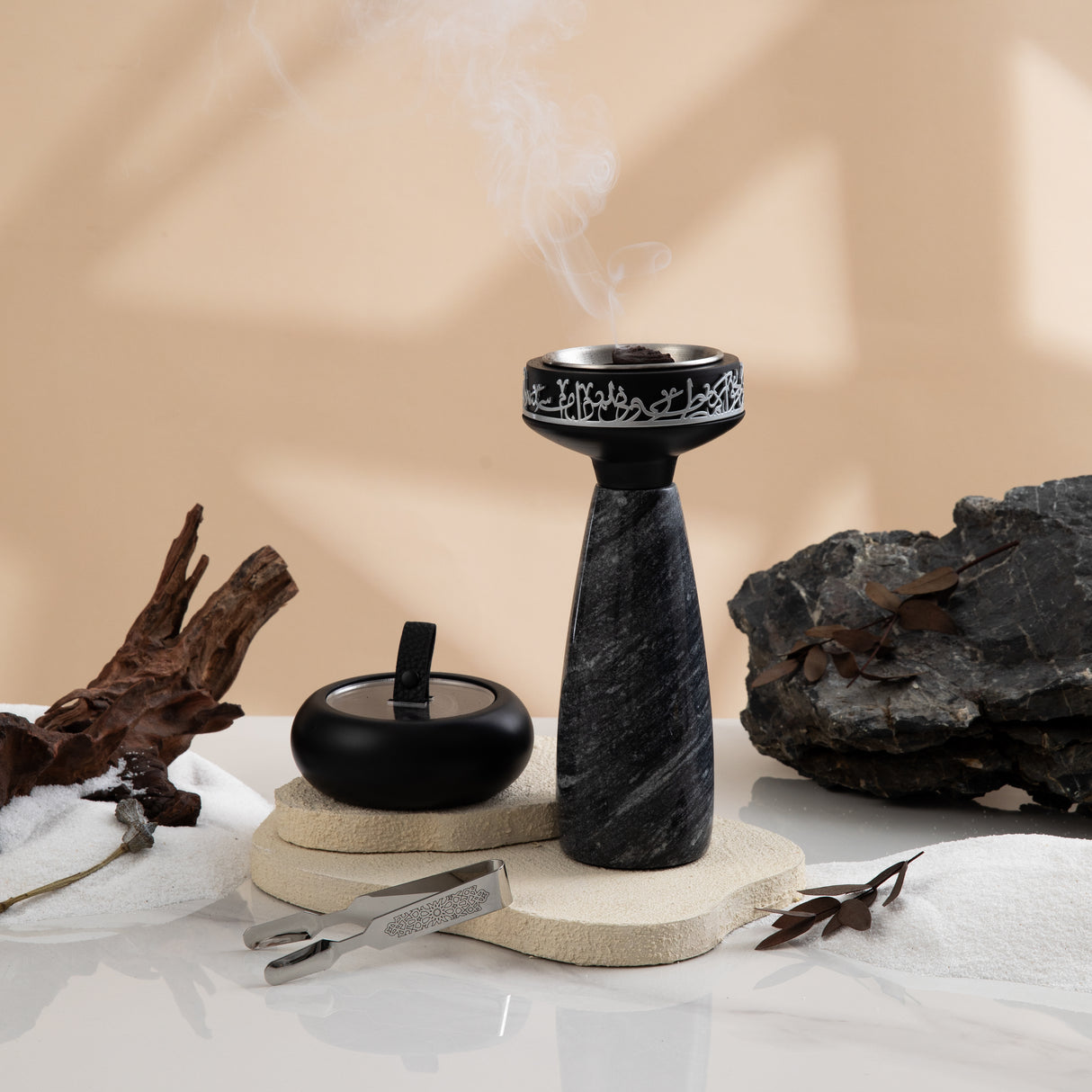 Athar - Marble Incense Burner Set (3-Pc) - Midnight Black & Silver