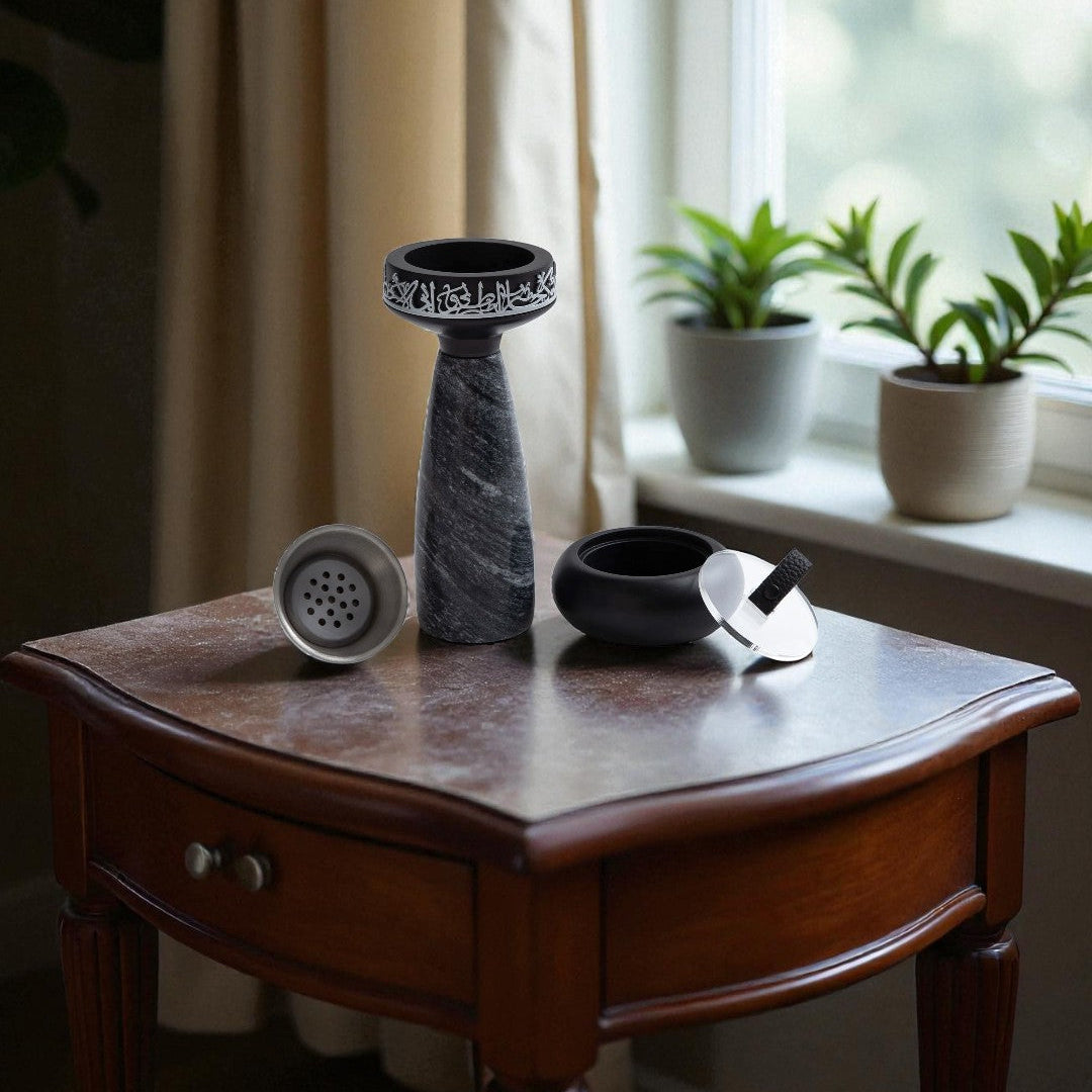 Athar - Marble Incense Burner Set (3-Pc) - Midnight Black & Silver