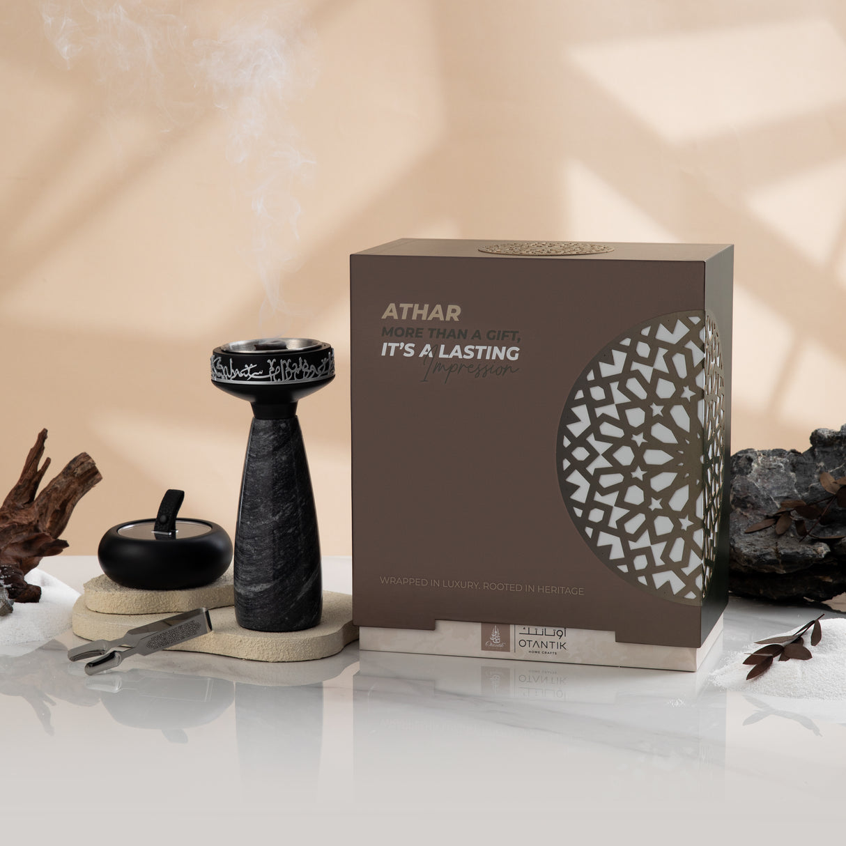 Athar - Marble Incense Burner Set (3-Pc) - Midnight Black & Silver