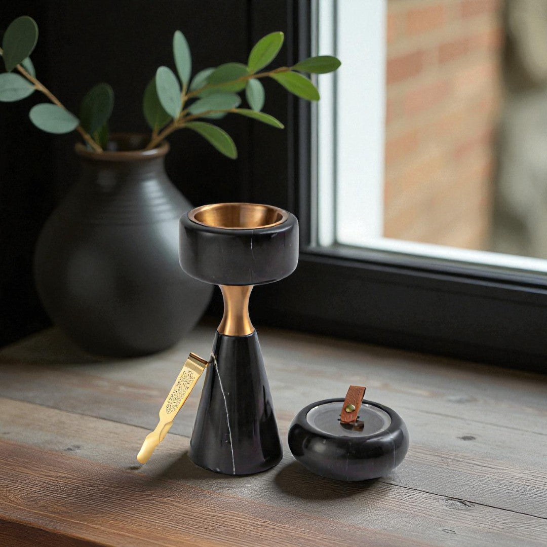 Athar - Marble Incense Burner Set (3-Pc) - Black & Gold