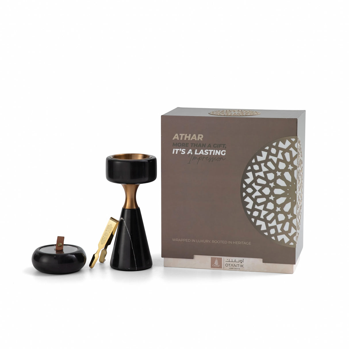 Athar - Marble Incense Burner Set (3-Pc) - Black & Gold