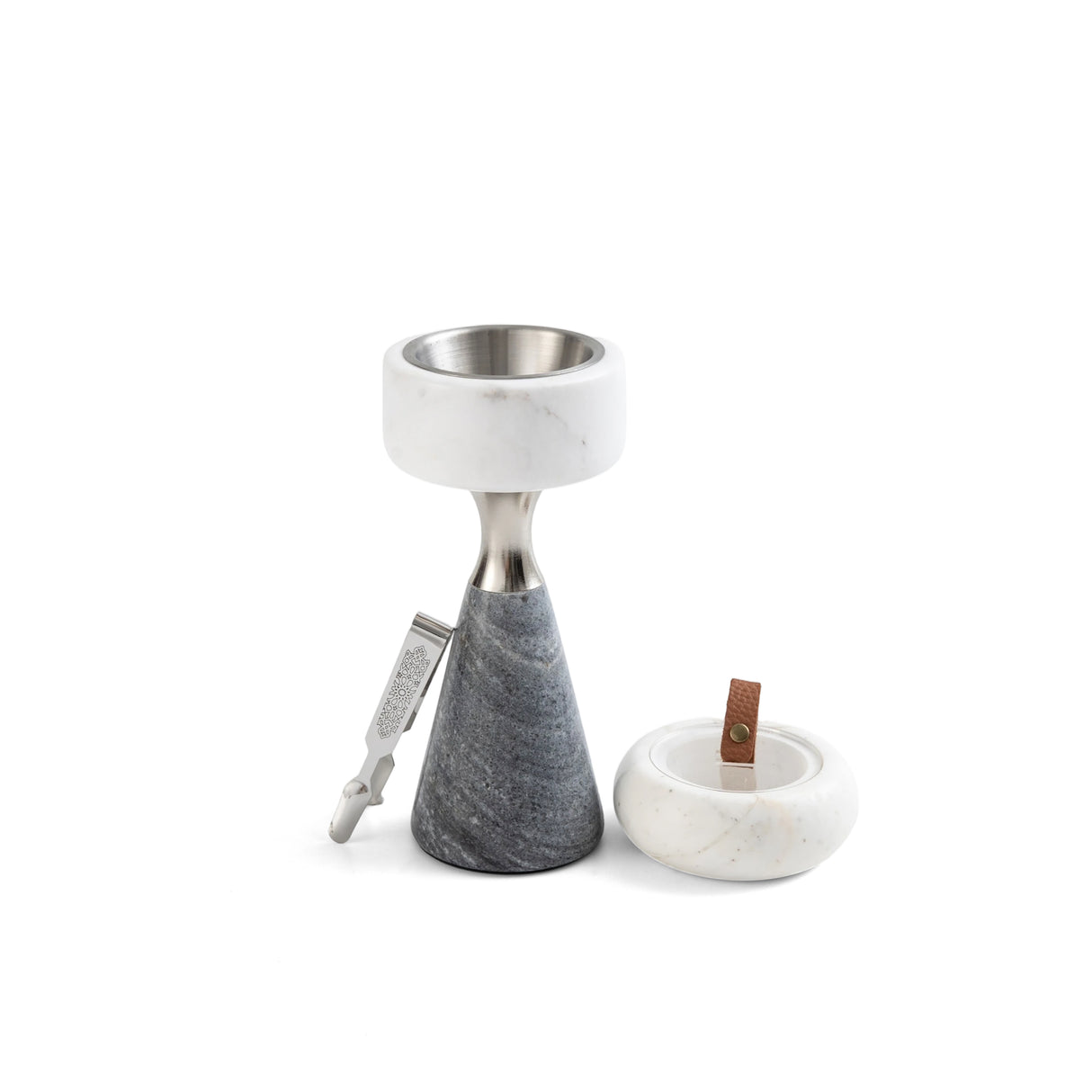 Athar - Marble Incense Burner Set (3-Pc) - White/Grey & Silver