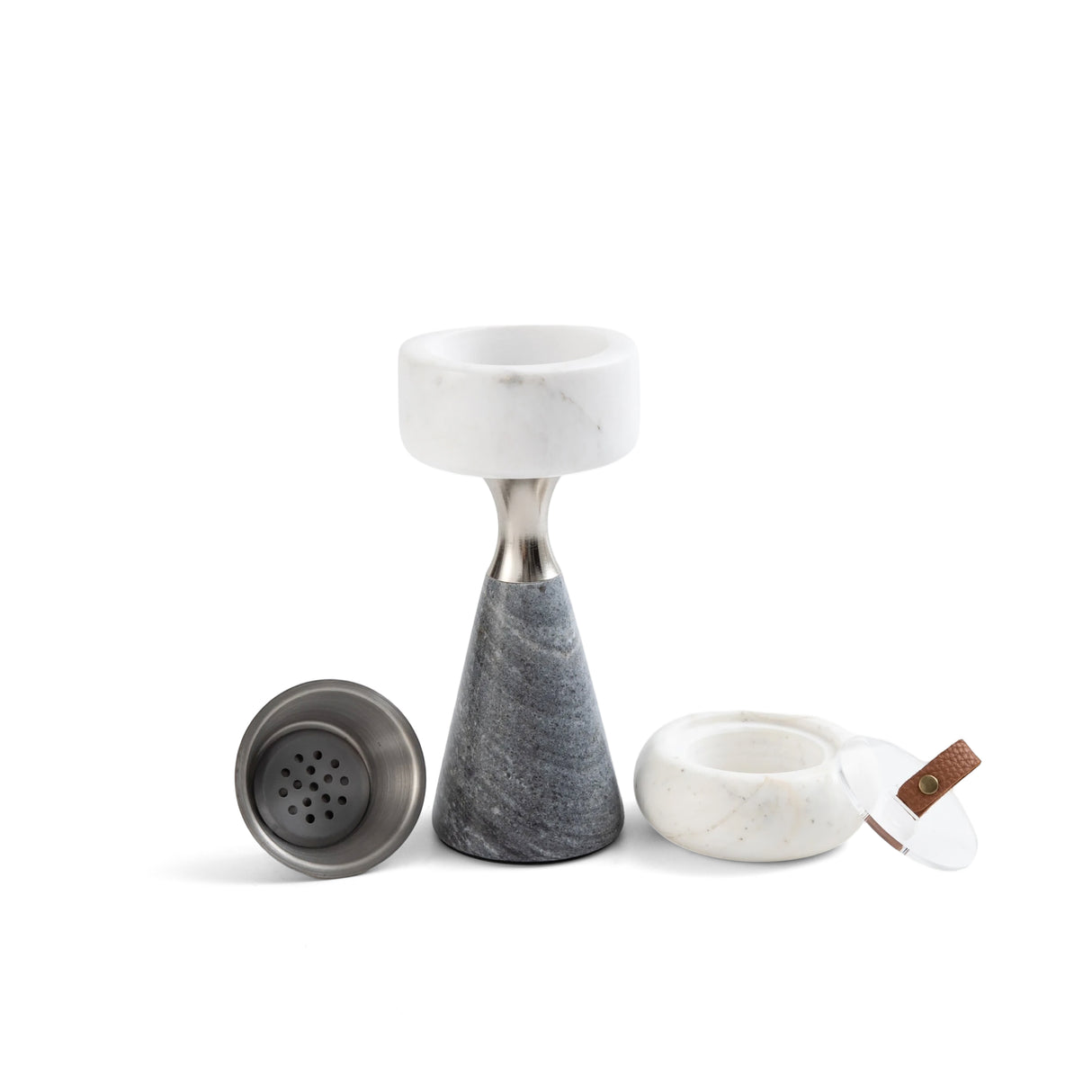 Athar - Marble Incense Burner Set (3-Pc) - White/Grey & Silver