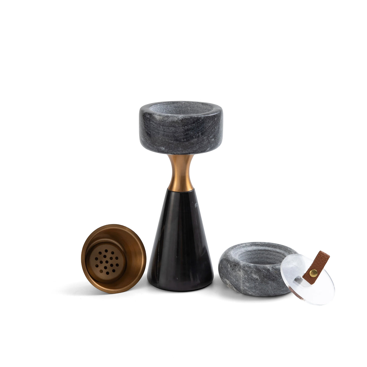 Athar - Marble Incense Burner Set (3-Pc) - Black/Gray & Bronze