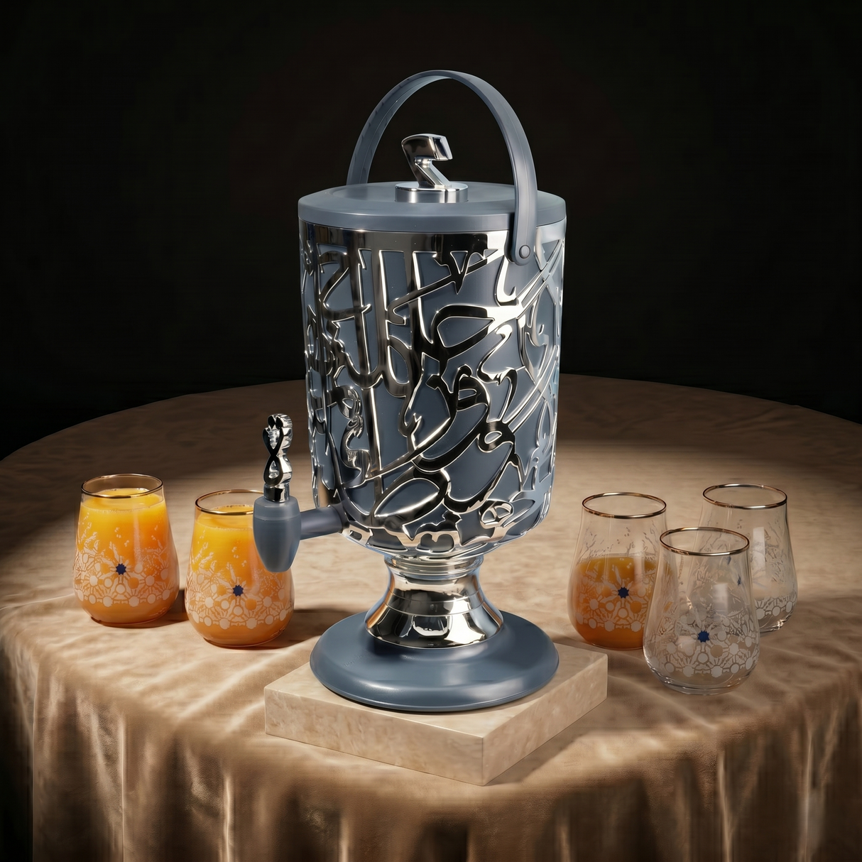 Diwan - Dispensador de bebidas de 3 litros - Azul oscuro y plateado