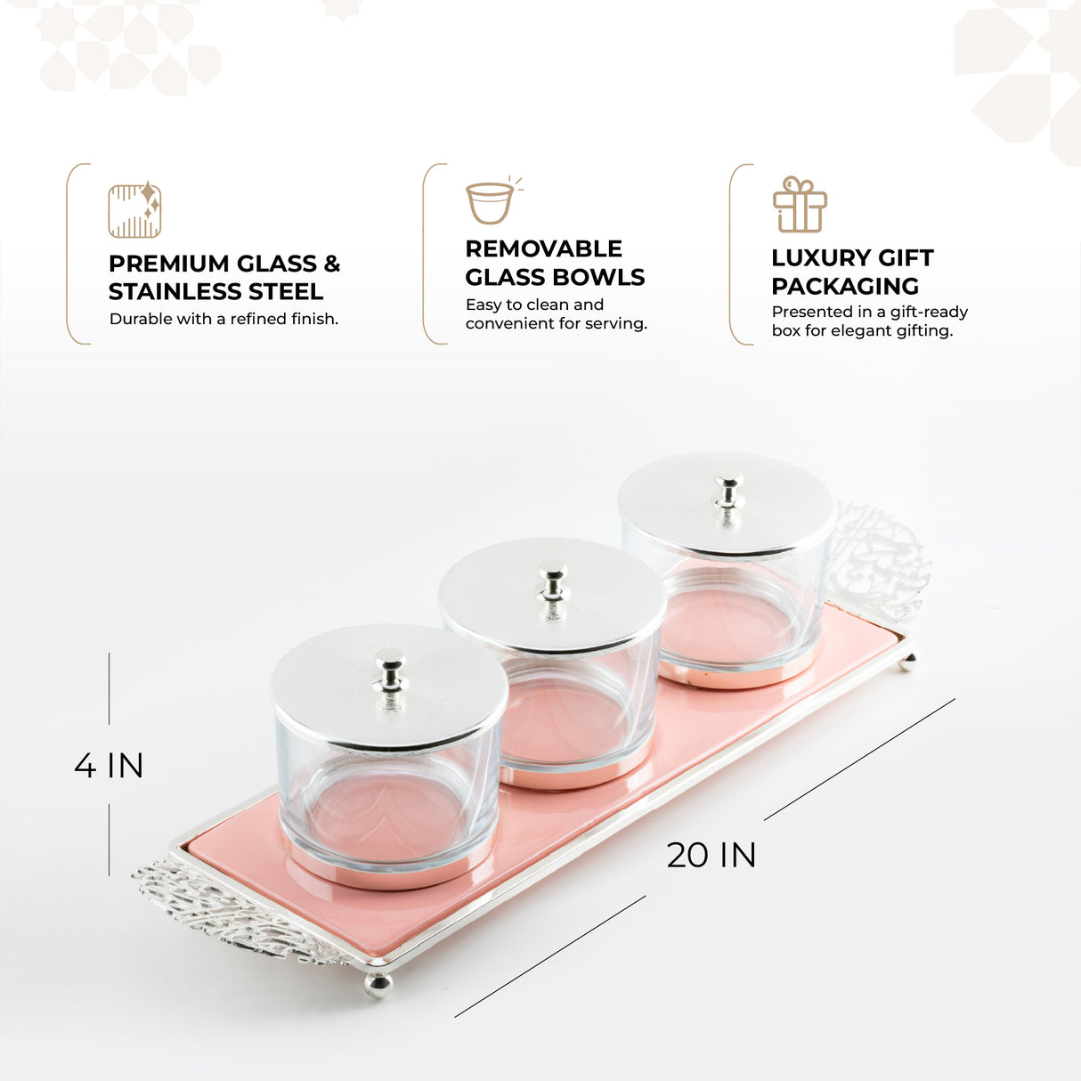 Limited Edition - Snack Serving set (3 Bowls)- Pink & Silver