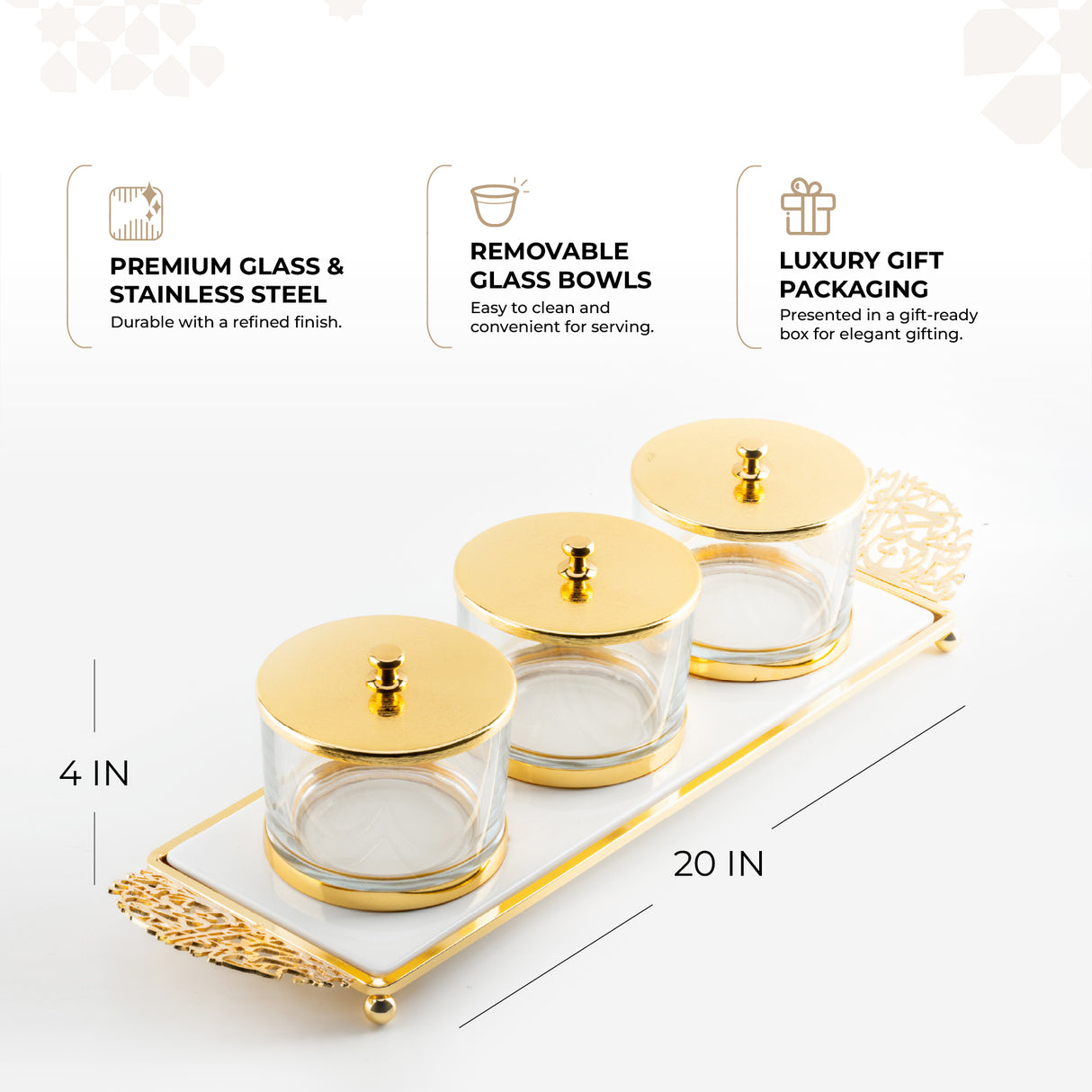 Limited Edition - Snack Serving set (3 Bowls)- White & Gold