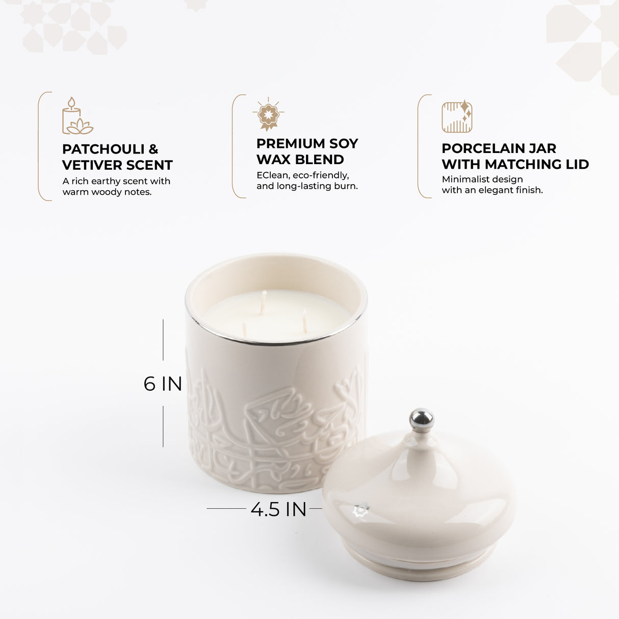 Jiwar - Large Candle| Earthy Patchouli- Beige & Silver