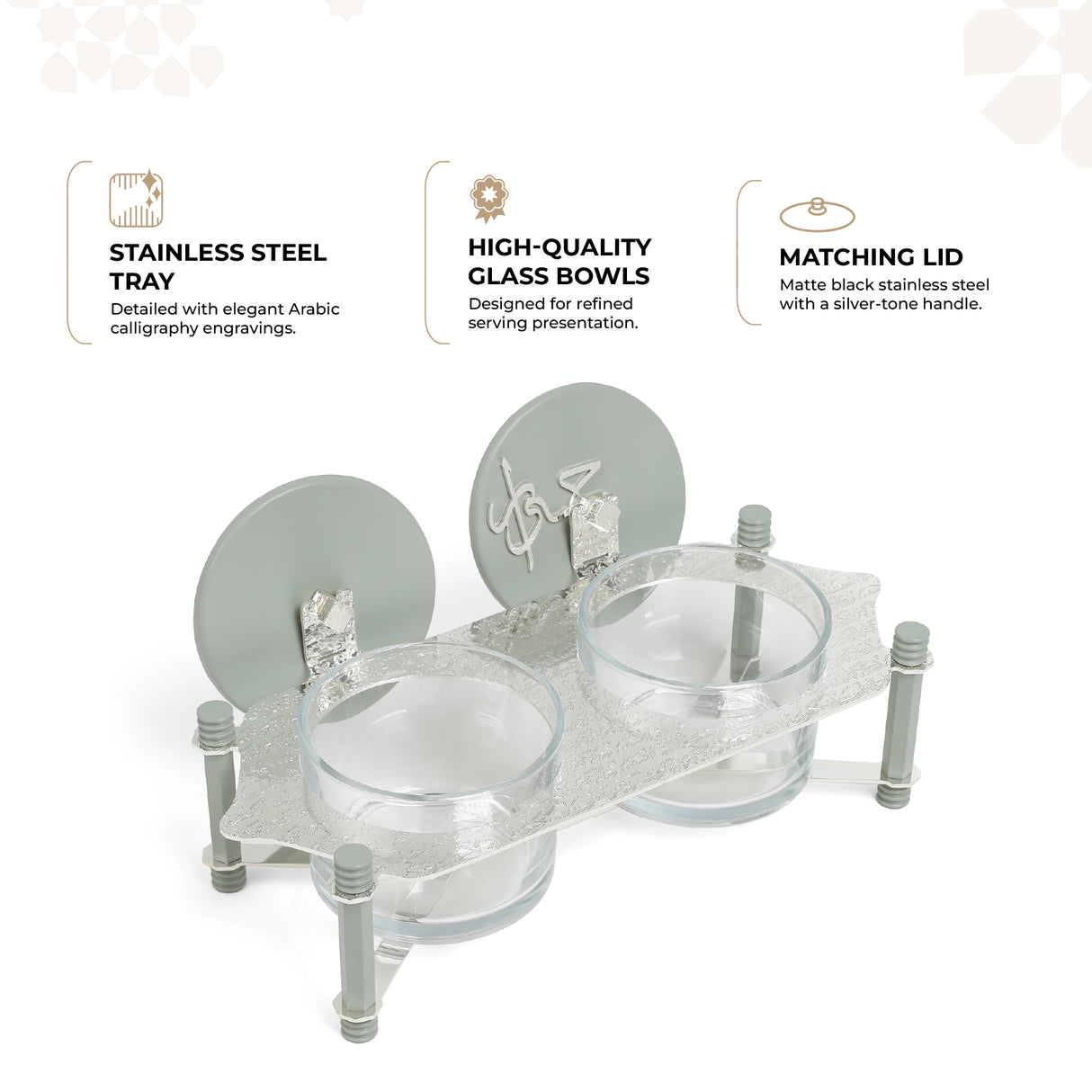 Jiwar - Dual Elegant Nut Serving Set with Engraved Base - Mint Green & Silver