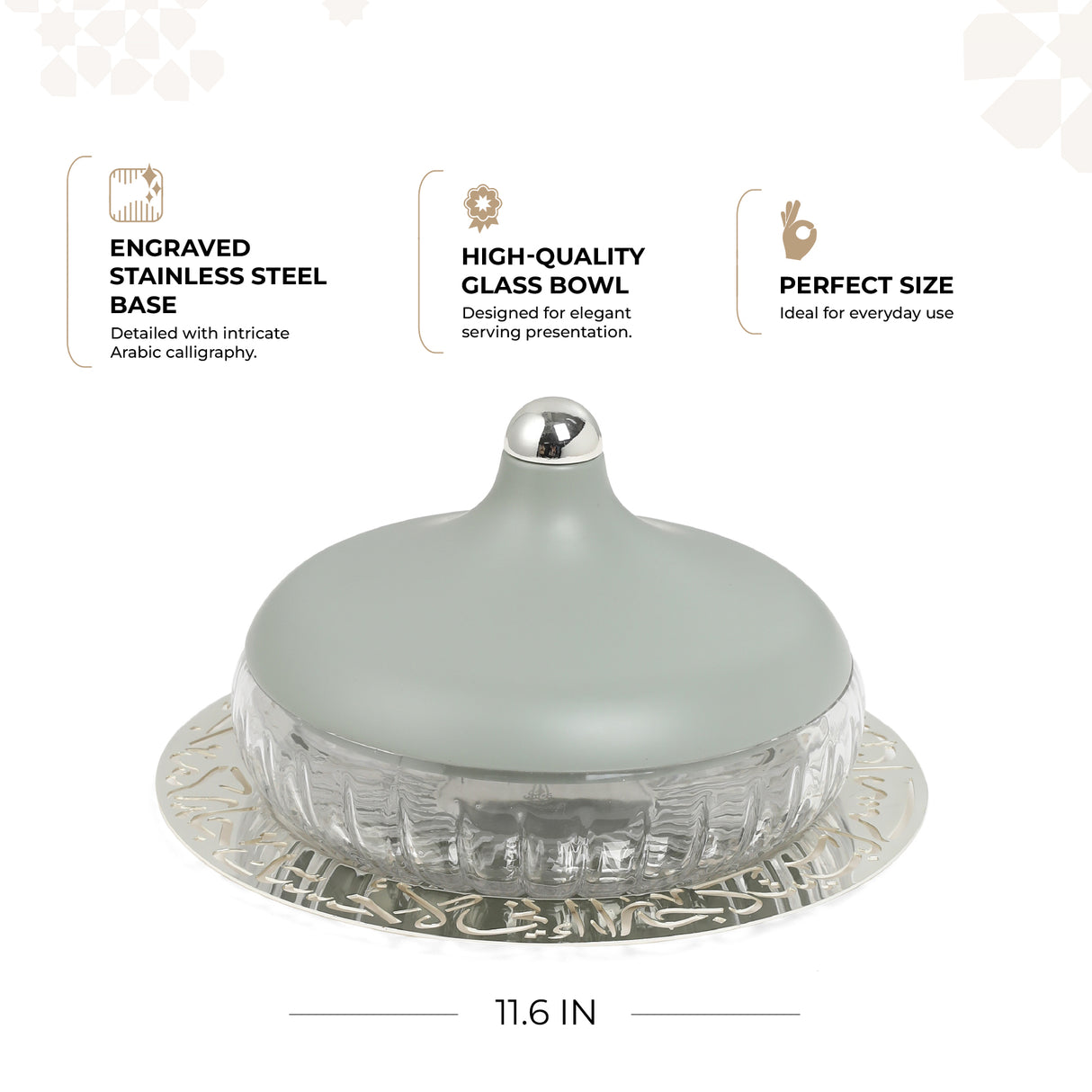 Jiwar - Large Engraved Date & Dessert Centerpiece - Mint Green & Silver