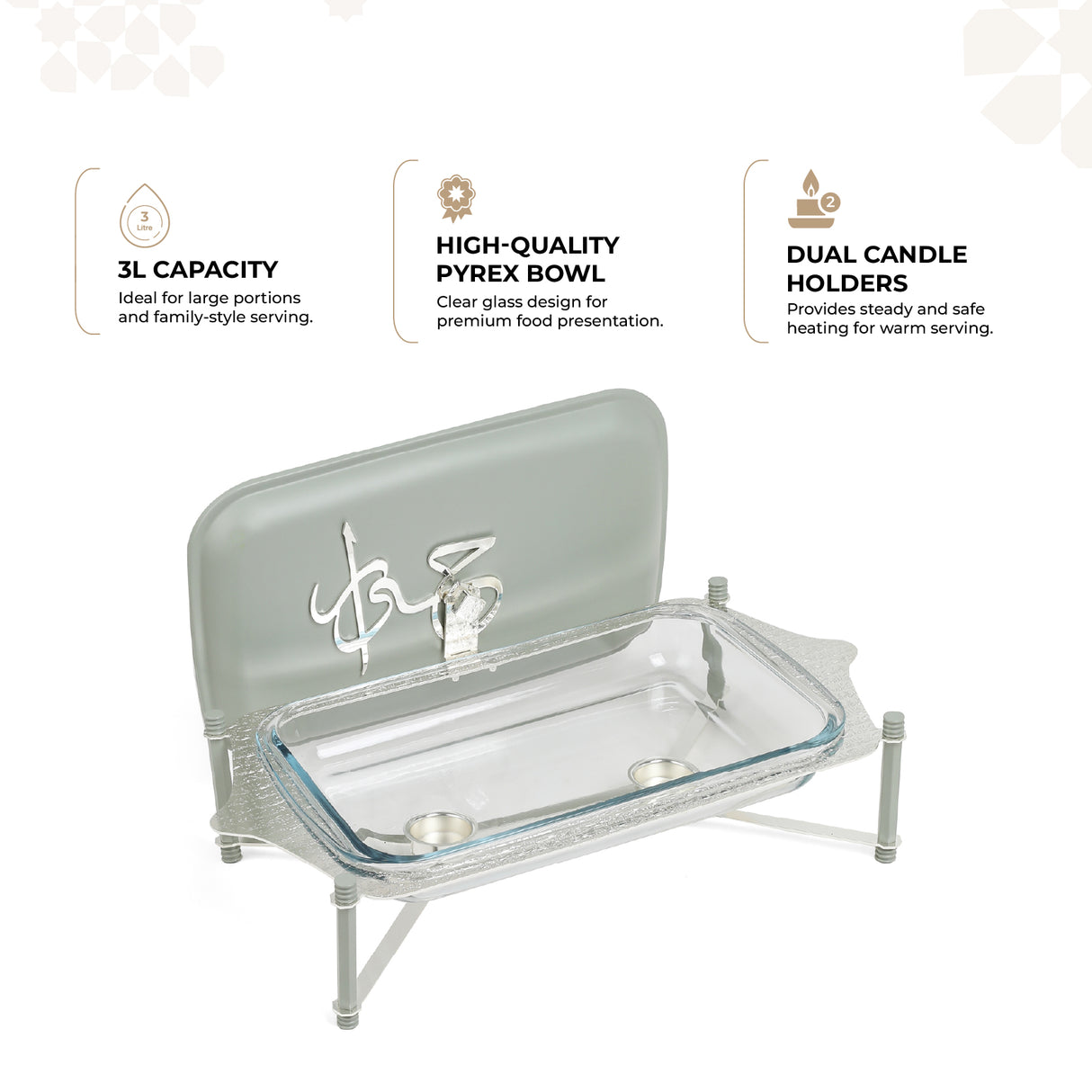 Jiwar - Large Twin Candle Pyrex Chafer -Mint Green & Silver