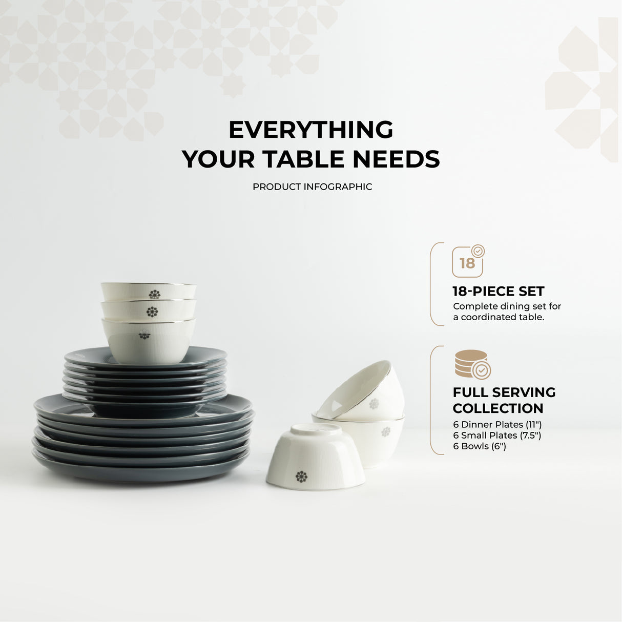 Mirral - Dinner Set (18-Pc) - Dark Blue & Silver