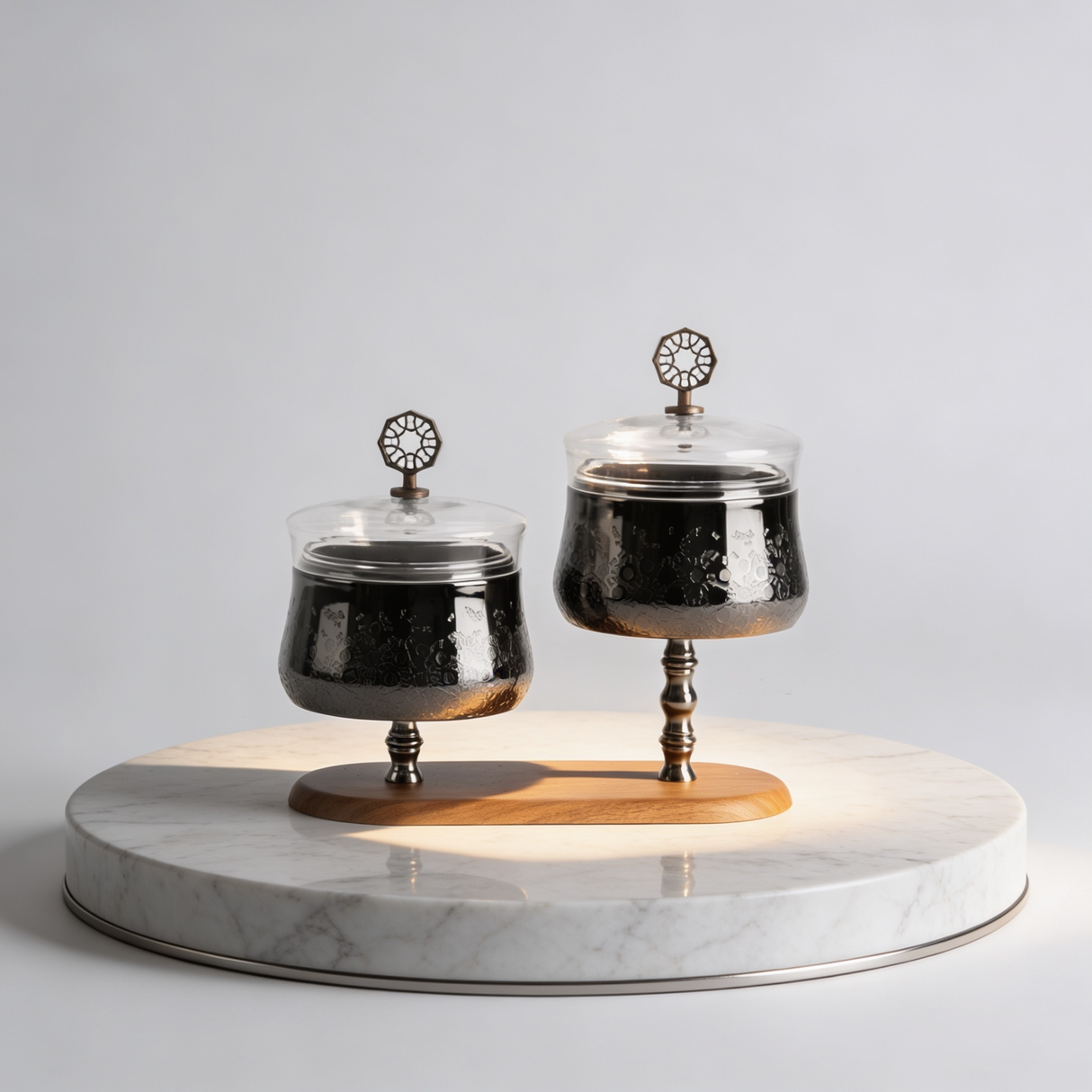 Nourhan - Dual Bowl Serving Set - Black Walnut