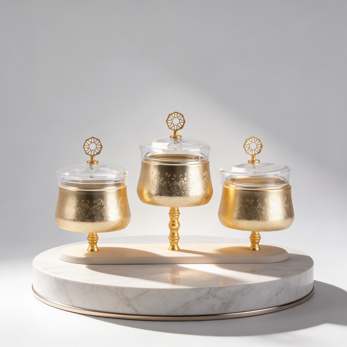 Nourhan - Triple Bowl Serving Set - Gold & Beige