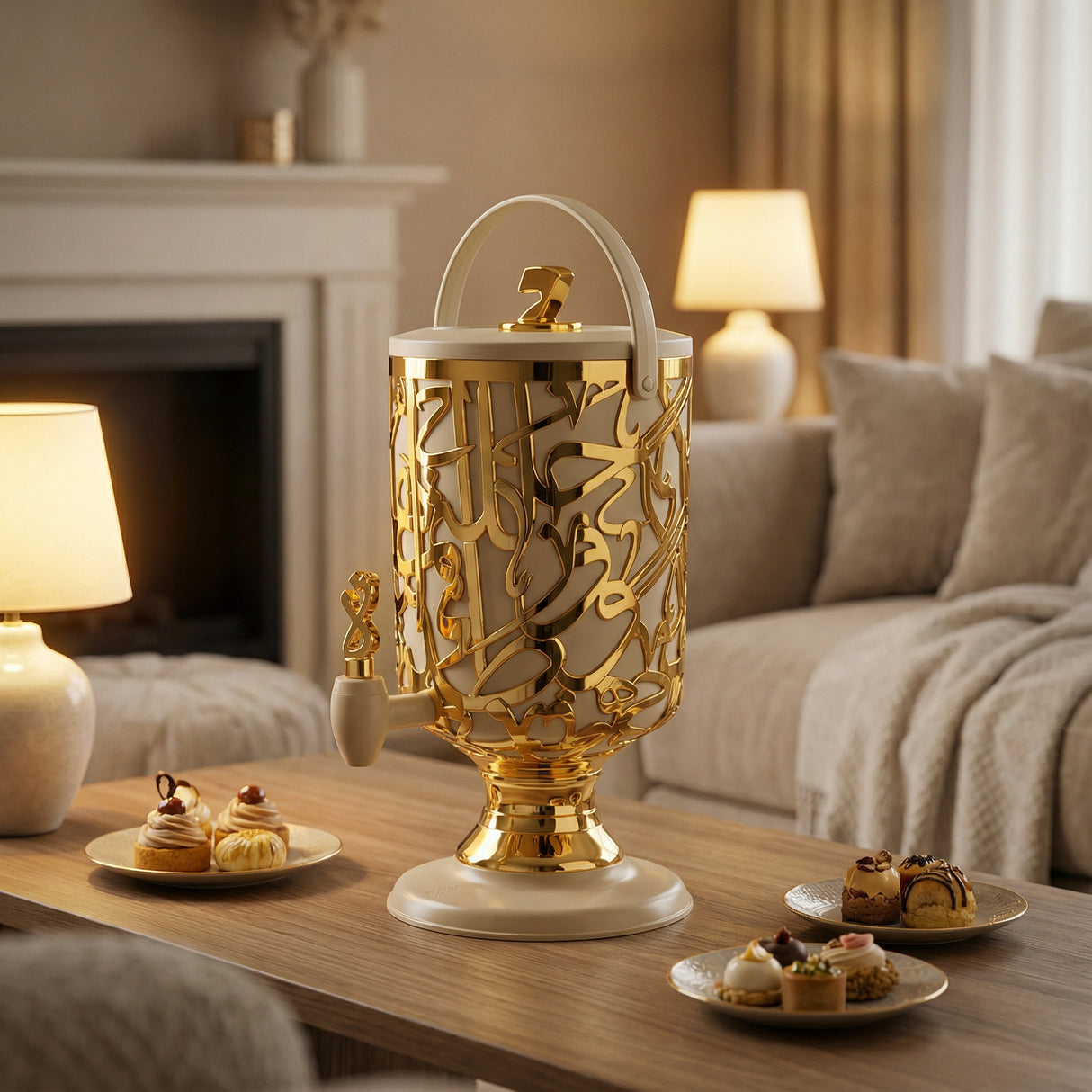 Diwan - 3 Liters Cold Beverage Dispenser - Ivory & Gold