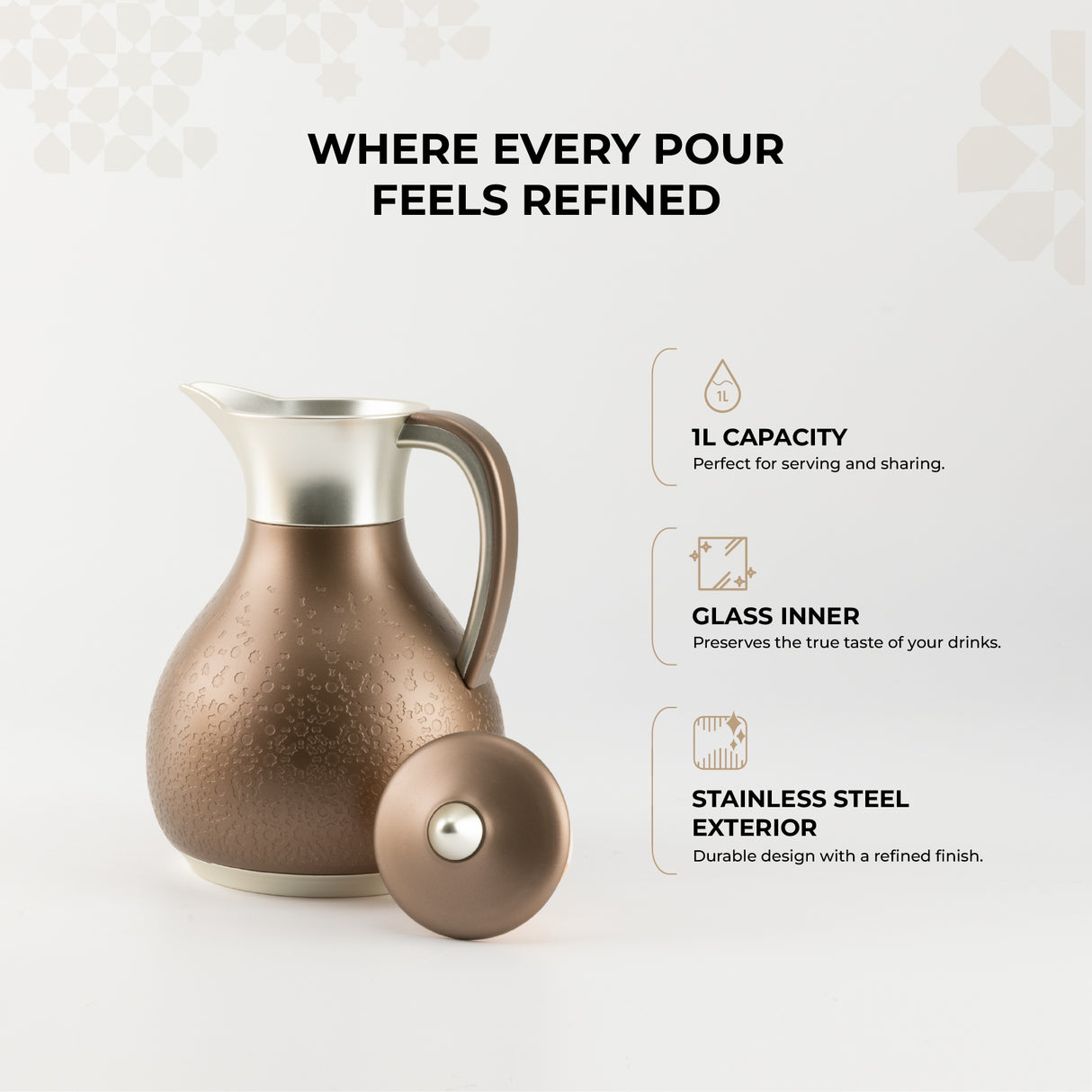 Nourhan - Vacuum Flask/Thermos - Bronze & Silver