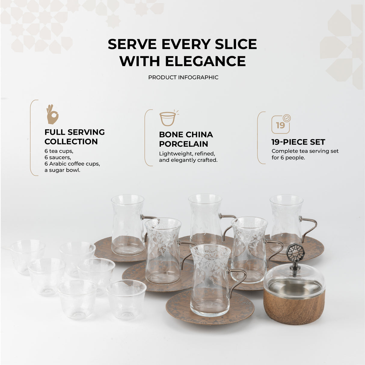 Nourhan - Tea Set (19-Pc) - Black Walnut