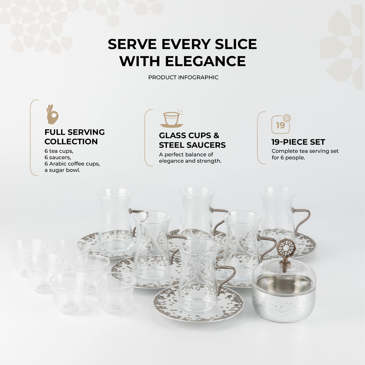 Nourhan - Tea Set (19-Pc) - Bronze & Silver