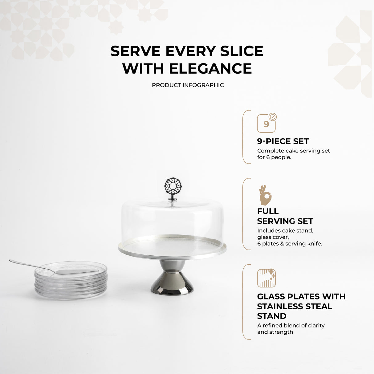 Nourhan - Cake Set (9-Pc) - Silver