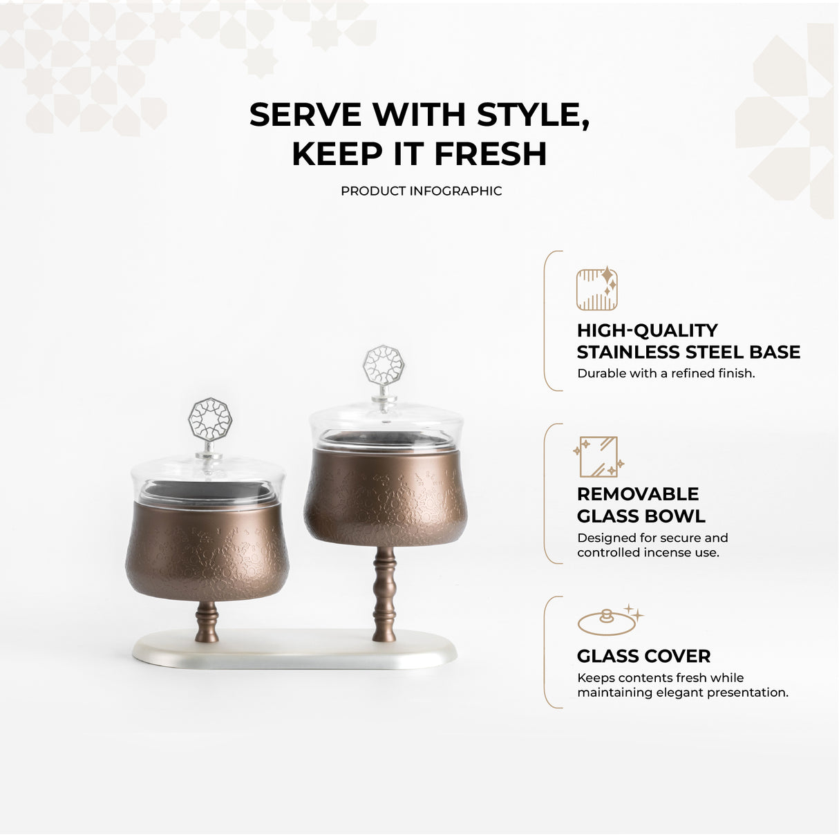 Nourhan - Dual Bowl Serving Set - Bronze & Silver