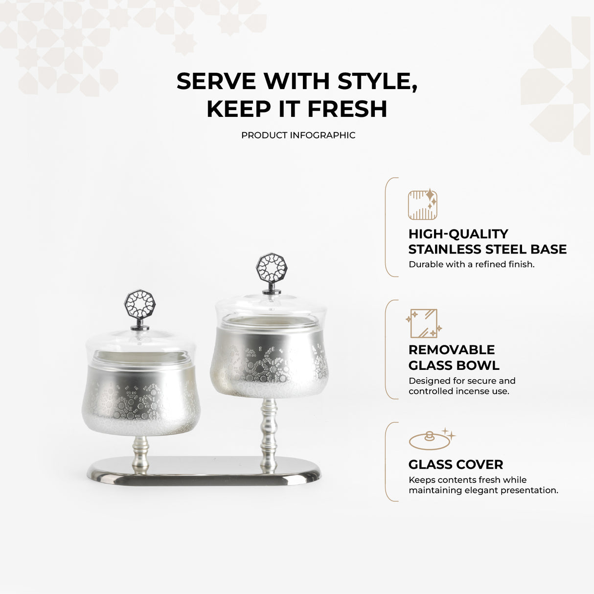 Nourhan - Dual Bowl Serving Set - Silver