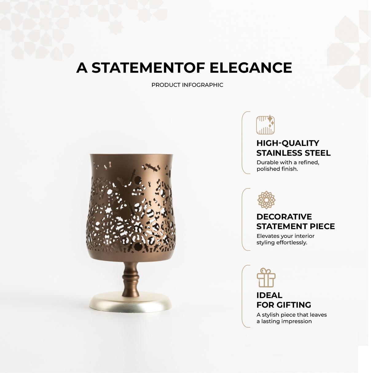 Nourhan - Medium Candle Holder - Bronze & Silver