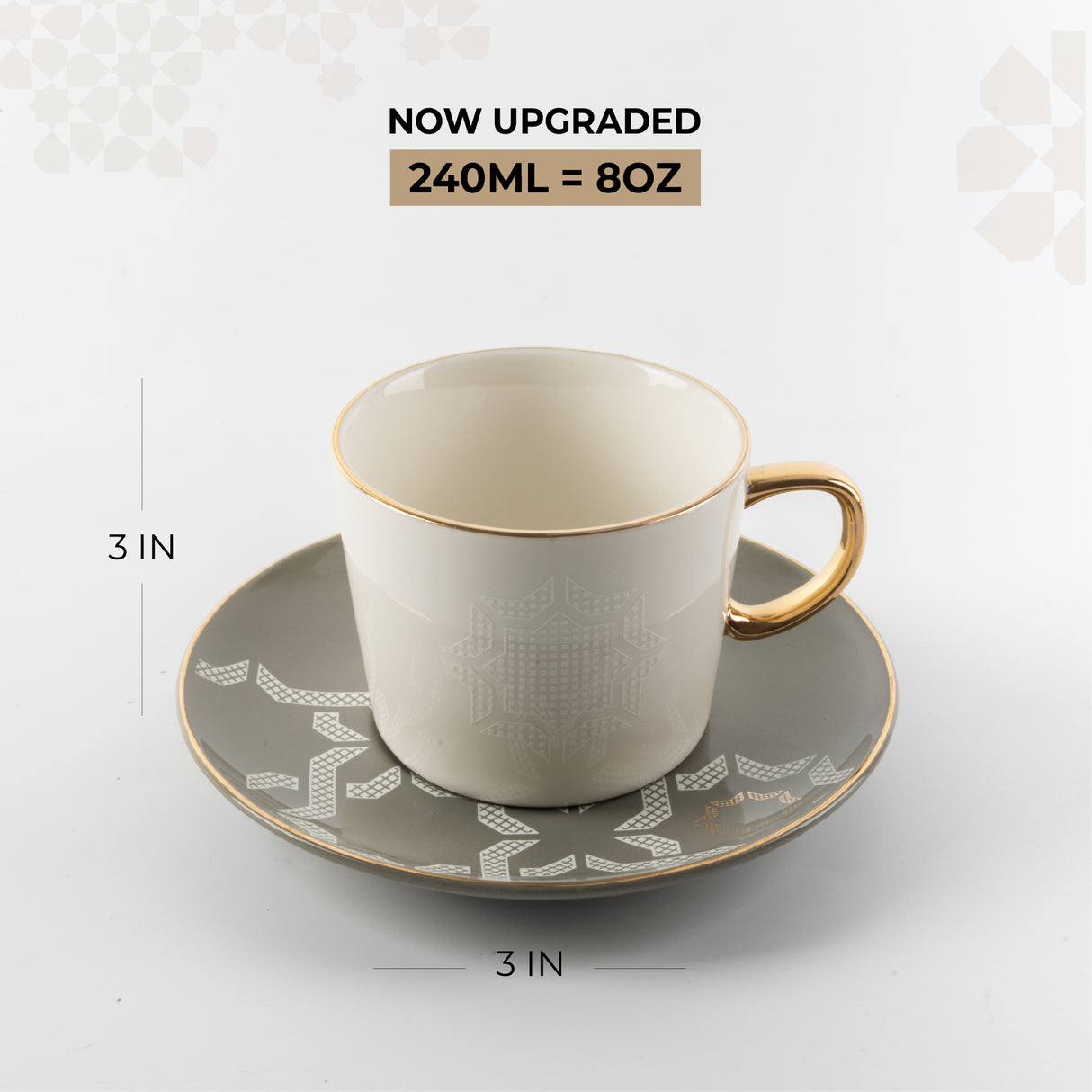Octara - Cappuccino Set (12-Pc) - Grey & Gold