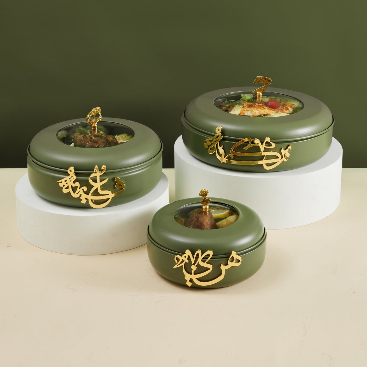 Luxury Diwan - Buffet Server - Olive Green & Gold