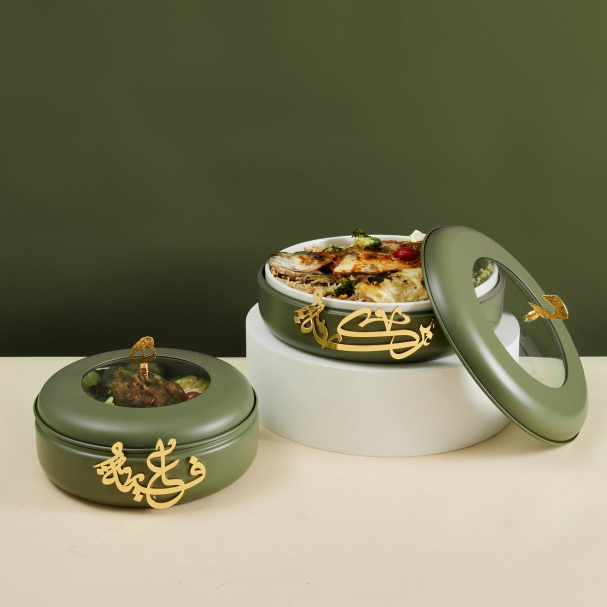 Luxury Diwan - Buffet Server - Olive Green & Gold