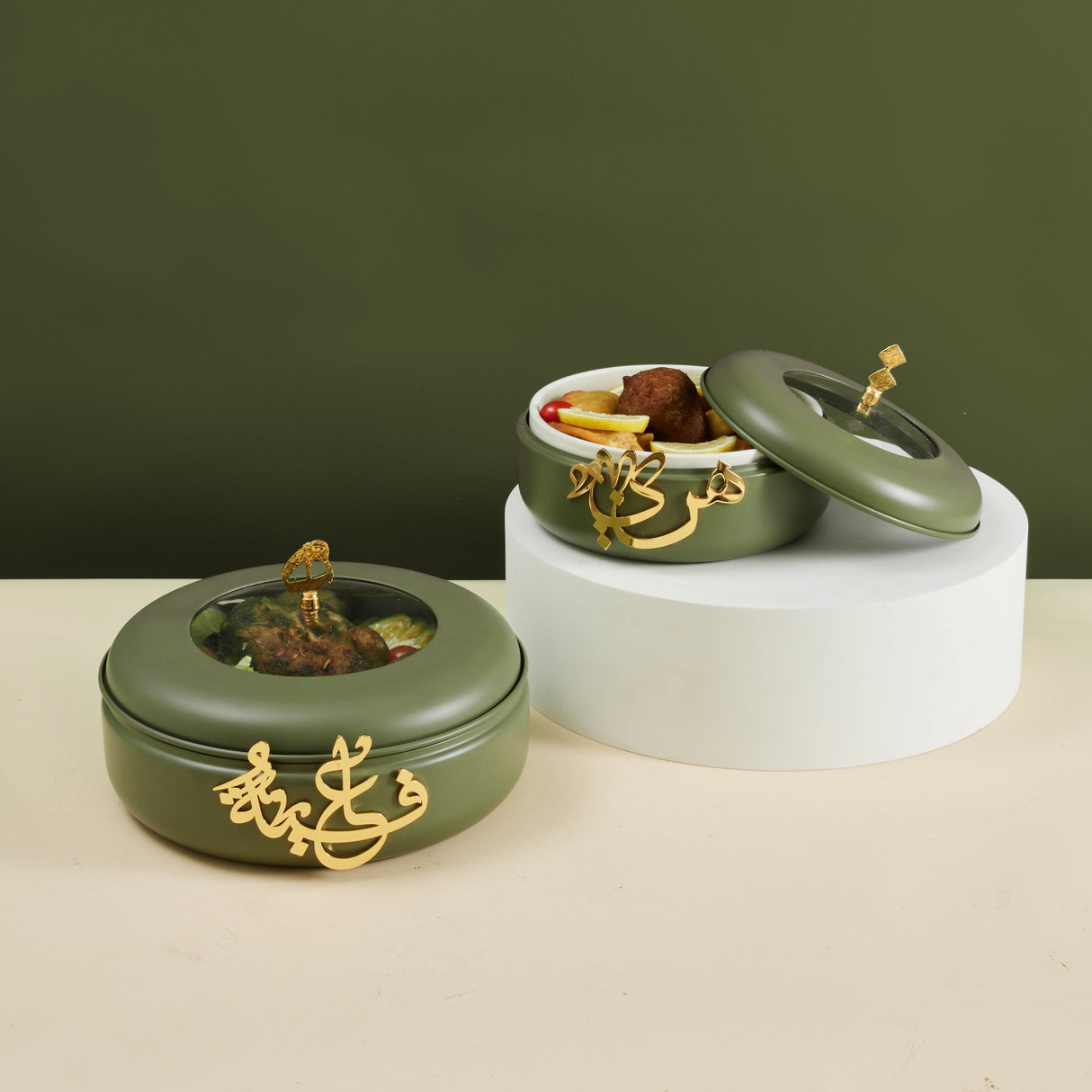 Luxury Diwan - Buffet Server - Olive Green & Gold