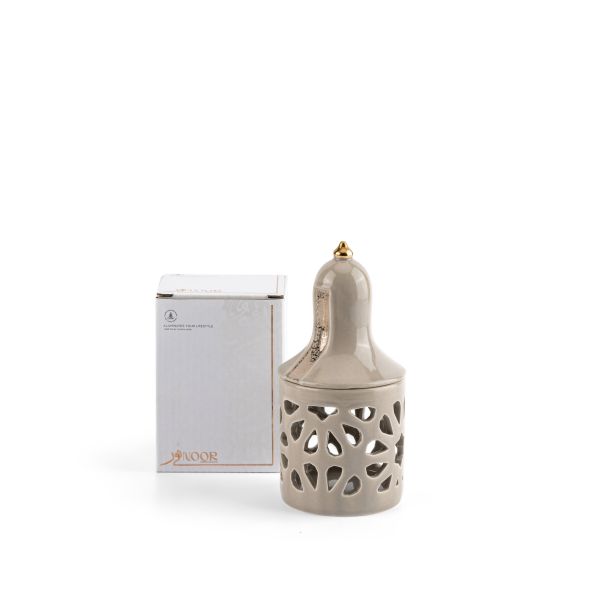 Luxury Noor - Portavelas tipo farol pequeño - Beige y dorado