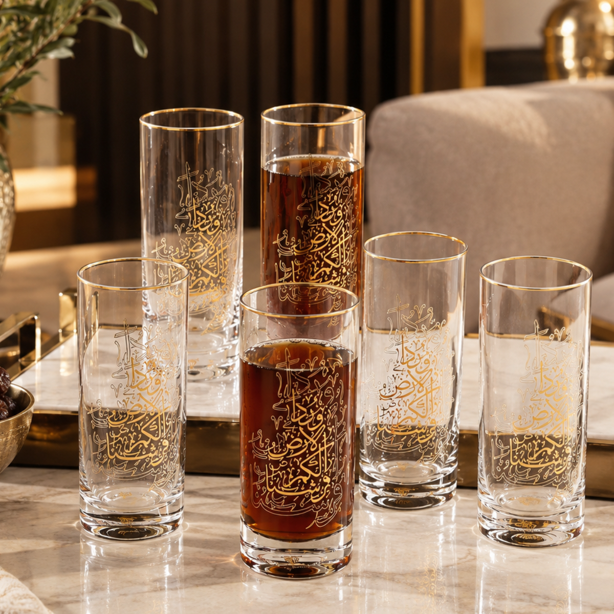Luxury 6 Tall Glass Cups - Gold