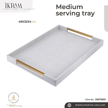 Ikram- Leather Serving Tray- Grey & Gold